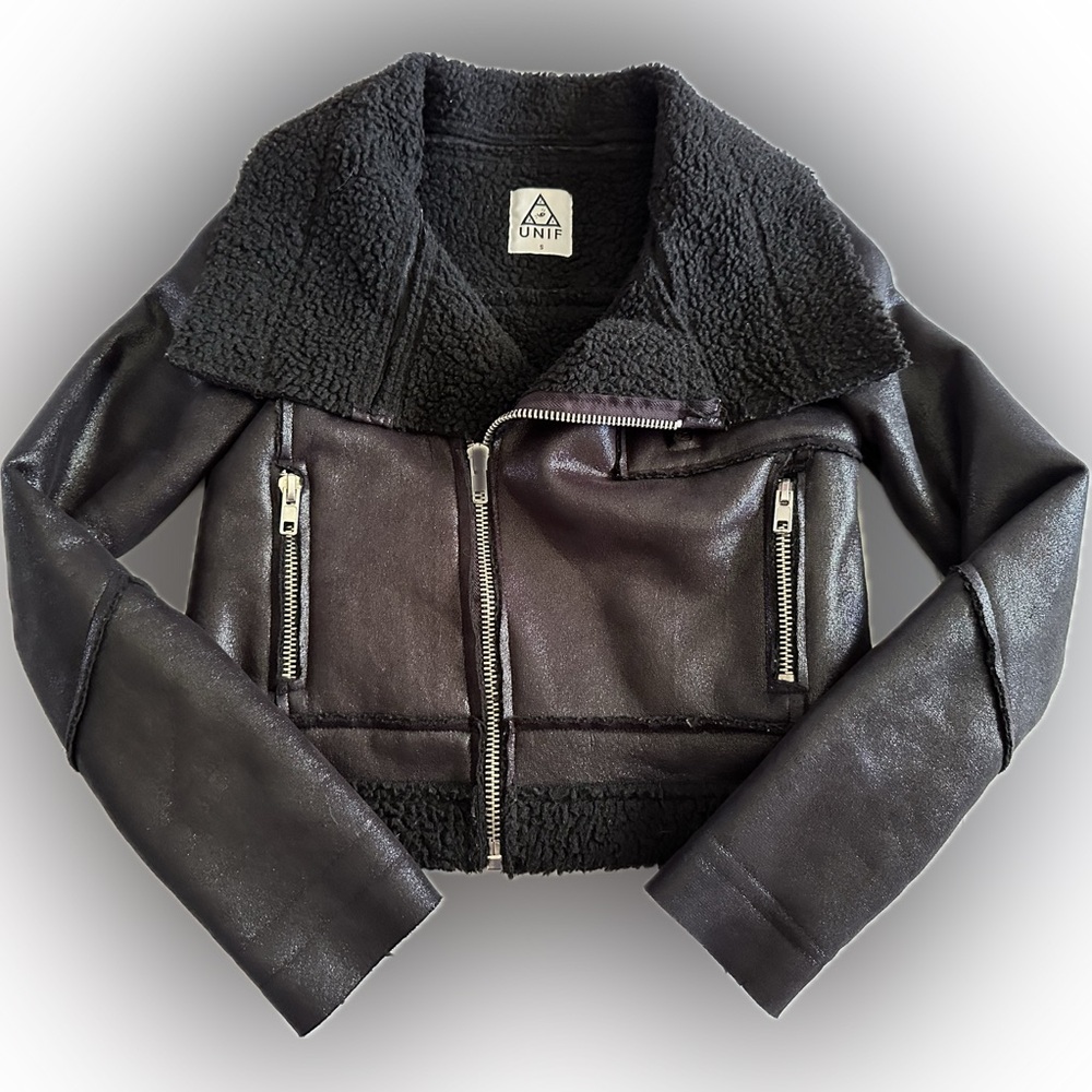 Unif Black Sabbath Faux Leather Sherpa Moto Jacket small